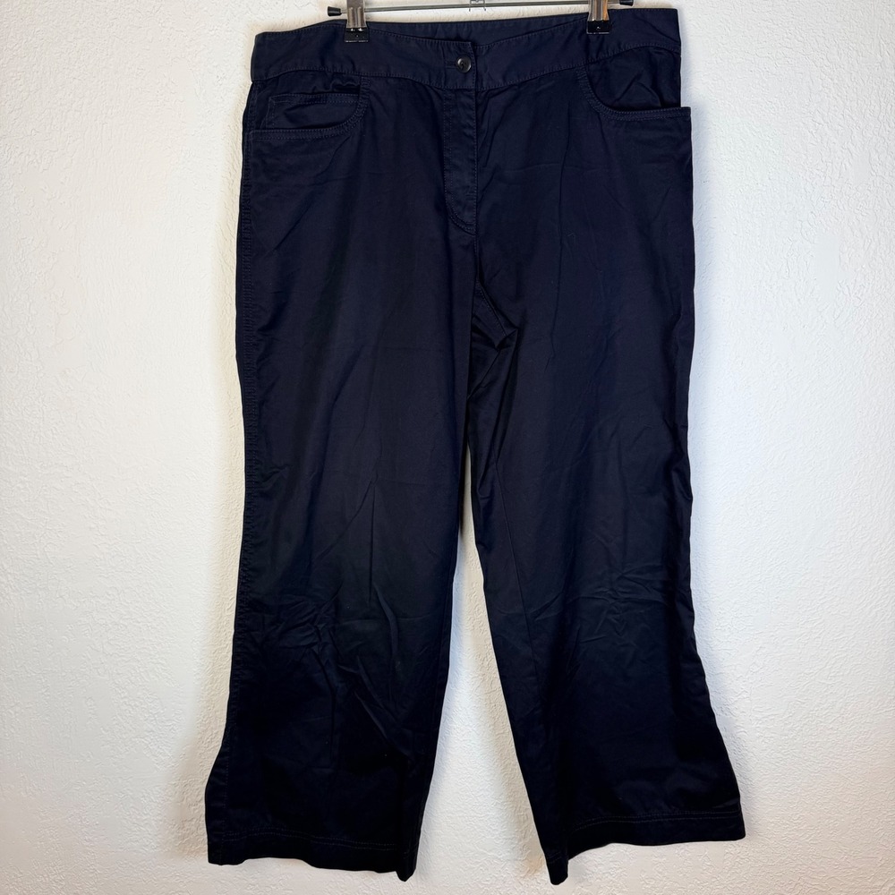 Eileen Fisher Women's M Navy Blue Cropped Wide Leg Pants Cotton Twill Minimalist